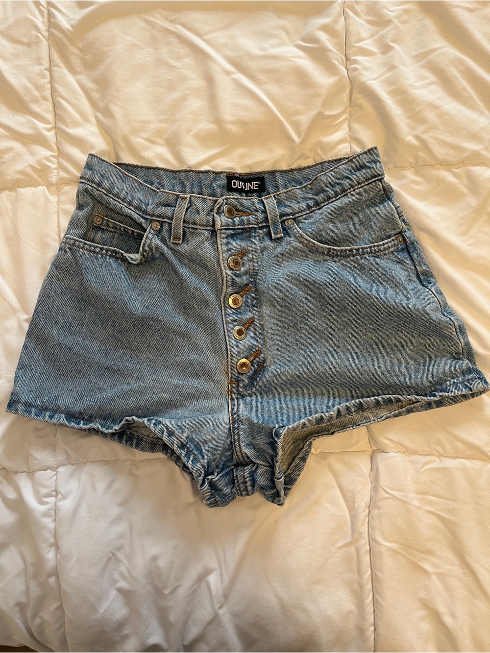 High-Rise Button-Fly Denim Shorts - Light Blue